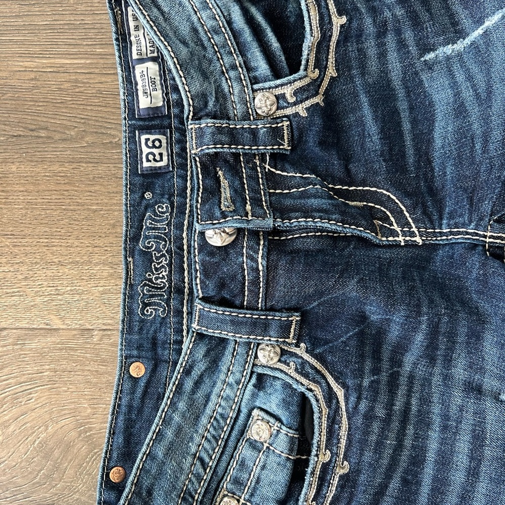 Miss Me Dark Indigo Bootcut Jeans with Contrast Stitching